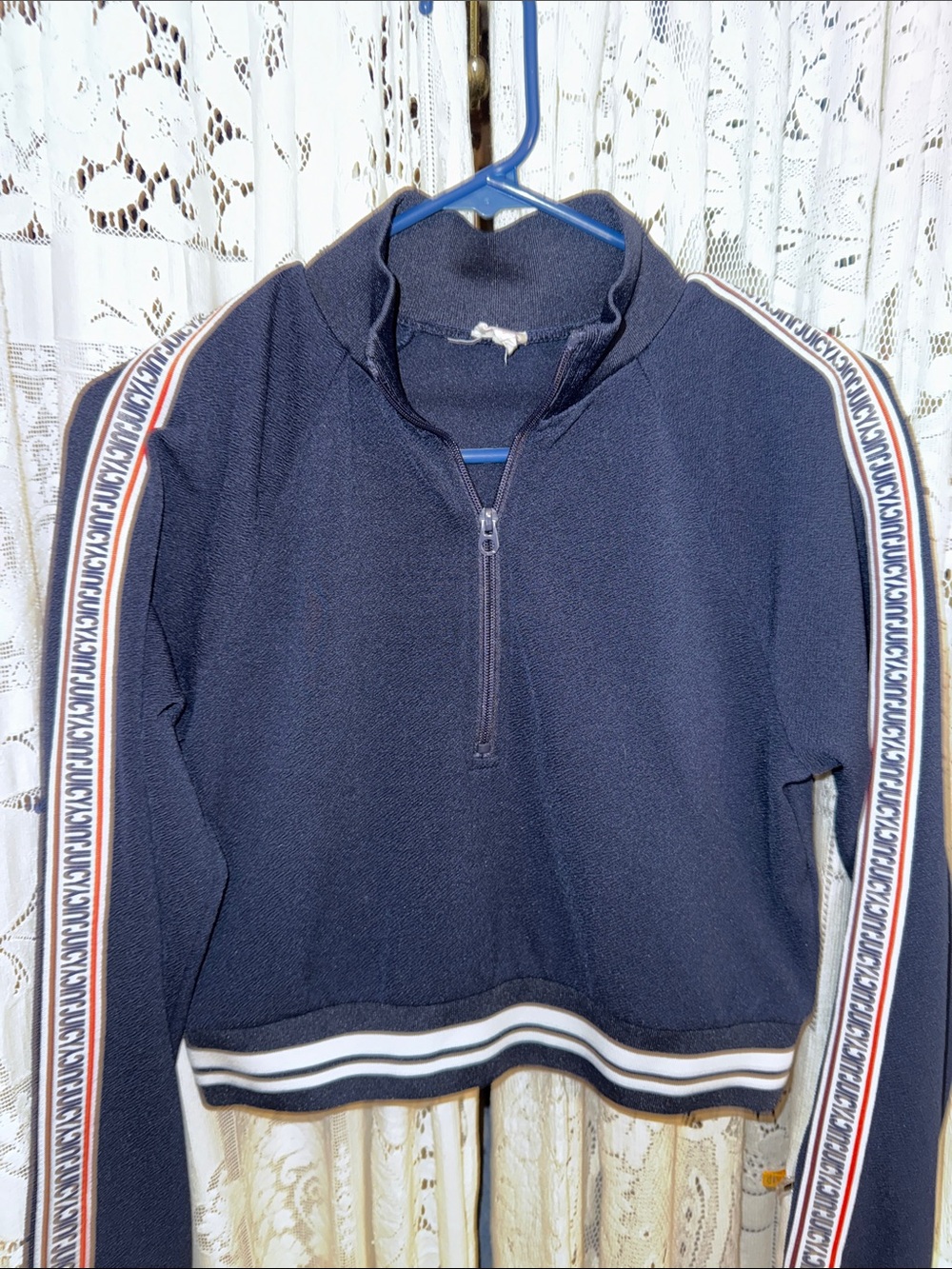 Juicy Couture Navy Crop Half-Zip with Red & White Stripe Trim - Picture 5 of 6